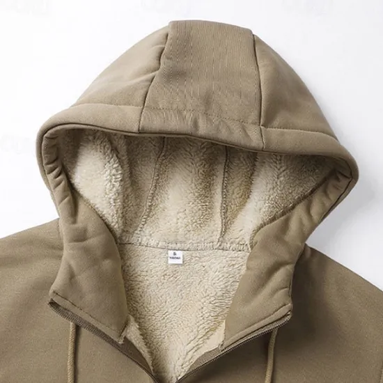 New OUKU Men's Hoodie Full Zip Hoodie Fleece Hoodie Fleece lined Hoodie Yellow Army Green Khaki Gray Hooded Plain Zip Up Pocket Work Sports & Outdoor Casual Polyester Streetwear Sportswear Casual Fall & Winter