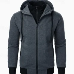 Clearance OUKU Men's Hoodie Full Zip Hoodie Tactical Hoodie Black Light Grey Dark Gray Hooded Plain Tactical Sports & Outdoor Daily Streetwear Cool Casual Winter Spring & Fall Clothing Apparel Hoodies Sweatshirts