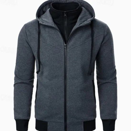 Clearance OUKU Men's Hoodie Full Zip Hoodie Tactical Hoodie Black Light Grey Dark Gray Hooded Plain Tactical Sports & Outdoor Daily Streetwear Cool Casual Winter Spring & Fall Clothing Apparel Hoodies Sweatshirts