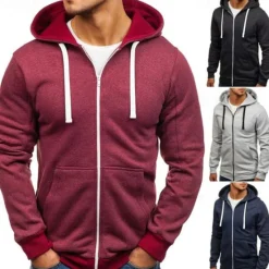 OUKU Men's Hoodie Jacket Full Zip Hoodie Solid Color Sport Athleisure Top Long Sleeve Breathable Soft Comfortable Everyday Use Outdoor Casual Athleisure Daily Activewear