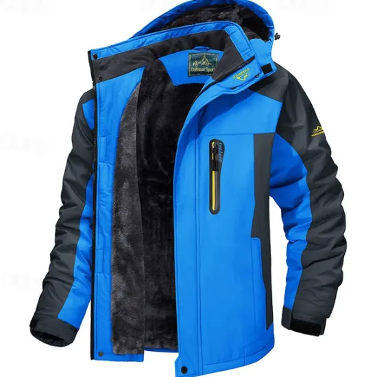 Clearance OUKU Men's Hoodie Jacket Ski Jacket Hiking Fleece Jacket Winter Outdoor Thermal Warm Fleece Lining Waterproof Windproof Outerwear Windbreaker Softshell Jacket Coat Skiing Ski Snowboard Fishing Black