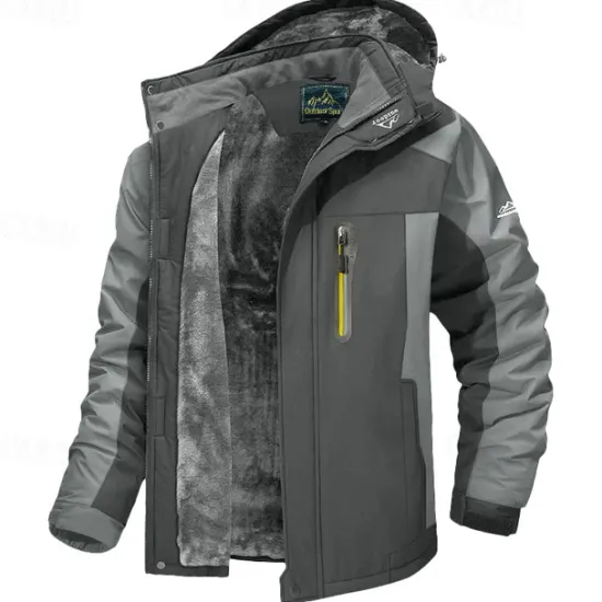 Clearance OUKU Men's Hoodie Jacket Ski Jacket Hiking Fleece Jacket Winter Outdoor Thermal Warm Fleece Lining Waterproof Windproof Outerwear Windbreaker Softshell Jacket Coat Skiing Ski Snowboard Fishing Black