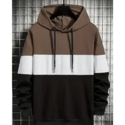 OUKU Men's Hoodie Khaki Dark Gray Coffee Light Blue Hooded Color Block Patchwork Sports & Outdoor Daily Holiday Streetwear Cool Casual Spring & Fall Clothing Apparel Hoodies Sweatshirts Long Sleeve