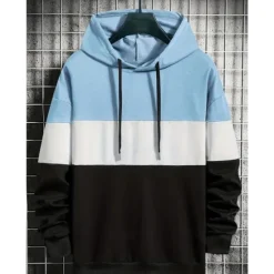 OUKU Men's Hoodie Khaki Dark Gray Coffee Light Blue Hooded Color Block Patchwork Sports & Outdoor Daily Holiday Streetwear Cool Casual Spring & Fall Clothing Apparel Hoodies Sweatshirts Long Sleeve