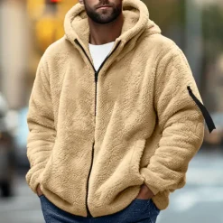 Online OUKU Men's Hoodie Outerwear Fleece Hoodie Black Navy Blue Khaki Dark Gray Hooded Plain Sports & Outdoor Daily Holiday Streetwear Cool Casual Fall & Winter Clothing Apparel Hoodies Sweatshirts