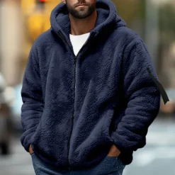 Online OUKU Men's Hoodie Outerwear Fleece Hoodie Black Navy Blue Khaki Dark Gray Hooded Plain Sports & Outdoor Daily Holiday Streetwear Cool Casual Fall & Winter Clothing Apparel Hoodies Sweatshirts