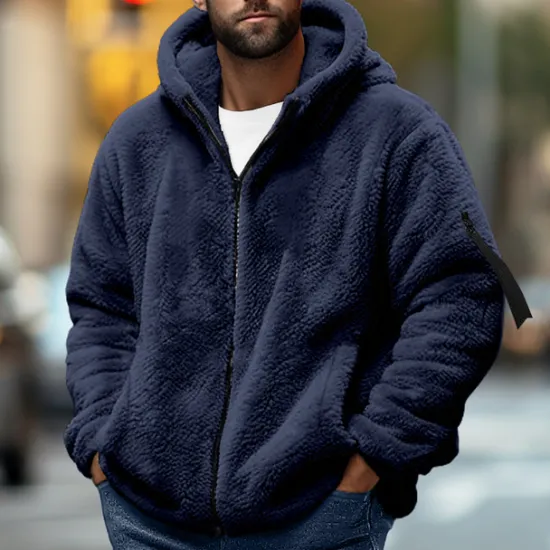 Online OUKU Men's Hoodie Outerwear Fleece Hoodie Black Navy Blue Khaki Dark Gray Hooded Plain Sports & Outdoor Daily Holiday Streetwear Cool Casual Fall & Winter Clothing Apparel Hoodies Sweatshirts
