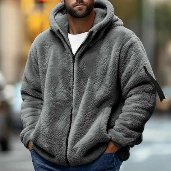Online OUKU Men's Hoodie Outerwear Fleece Hoodie Black Navy Blue Khaki Dark Gray Hooded Plain Sports & Outdoor Daily Holiday Streetwear Cool Casual Fall & Winter Clothing Apparel Hoodies Sweatshirts