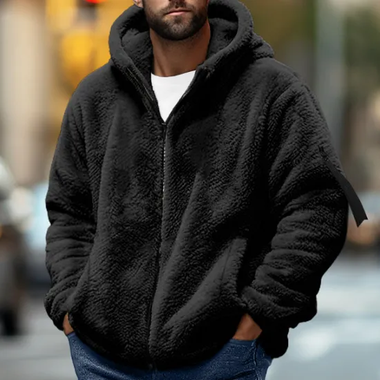 Online OUKU Men's Hoodie Outerwear Fleece Hoodie Black Navy Blue Khaki Dark Gray Hooded Plain Sports & Outdoor Daily Holiday Streetwear Cool Casual Fall & Winter Clothing Apparel Hoodies Sweatshirts