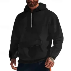 Sale OUKU Men's Hoodie Pullover Hoodie Sweatshirt Tactical Black White Purple Green Light Grey Hooded Plain Front Pocket Sports & Outdoor Casual Daily Streetwear Cool Sportswear Fall & Winter Clothing Apparel