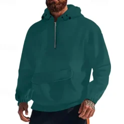 Sale OUKU Men's Hoodie Pullover Hoodie Sweatshirt Tactical Black White Purple Green Light Grey Hooded Plain Front Pocket Sports & Outdoor Casual Daily Streetwear Cool Sportswear Fall & Winter Clothing Apparel