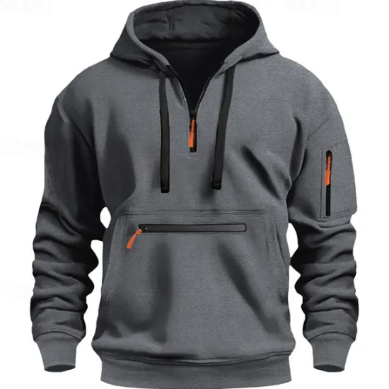 Outlet OUKU Men's Hoodie Pullover Hoodie Sweatshirt Quarter Zip Sweatshirt Tactical Wine Red Black White Navy Blue Blue Hooded Plain Pocket Quarter Zip Sports & Outdoor Daily Holiday Streetwear Cool Sportswear