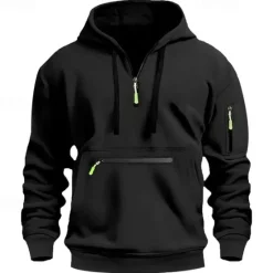 Outlet OUKU Men's Hoodie Pullover Hoodie Sweatshirt Quarter Zip Sweatshirt Tactical Wine Red Black White Navy Blue Blue Hooded Plain Pocket Quarter Zip Sports & Outdoor Daily Holiday Streetwear Cool Sportswear