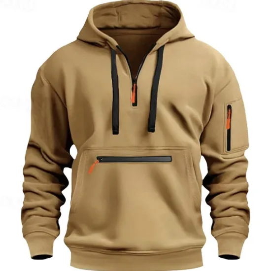 Outlet OUKU Men's Hoodie Pullover Hoodie Sweatshirt Quarter Zip Sweatshirt Tactical Wine Red Black White Navy Blue Blue Hooded Plain Pocket Quarter Zip Sports & Outdoor Daily Holiday Streetwear Cool Sportswear