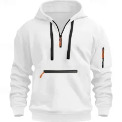Outlet OUKU Men's Hoodie Pullover Hoodie Sweatshirt Quarter Zip Sweatshirt Tactical Wine Red Black White Navy Blue Blue Hooded Plain Pocket Quarter Zip Sports & Outdoor Daily Holiday Streetwear Cool Sportswear