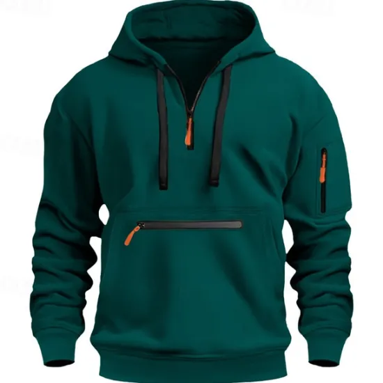 Outlet OUKU Men's Hoodie Pullover Hoodie Sweatshirt Quarter Zip Sweatshirt Tactical Wine Red Black White Navy Blue Blue Hooded Plain Pocket Quarter Zip Sports & Outdoor Daily Holiday Streetwear Cool Sportswear
