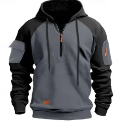 Sale OUKU Men's Hoodie Quarter Zip Hoodie Tactical Hoodie Black Navy Blue Khaki Dark Gray Gray Hooded Color Block Tactical Sports & Outdoor Daily Streetwear Cool Casual Winter Spring & Fall Clothing Apparel