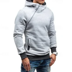 New OUKU Men's Hoodie Quarter Zip Hoodie Black Red Blue Camel Gray Hooded Plain Patchwork Sports & Outdoor Daily Holiday Polyester Streetwear Basic Casual Spring & Fall Clothing Apparel Hoodies Sweatshirts