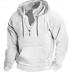 New OUKU Men's Hoodie Quarter Zip Hoodie Black White Wine Army Green Navy Blue Hooded Plain Ribbed Textured Knit-texture Sports & Outdoor Daily Holiday Polyester Streetwear Basic Casual Spring & Fall