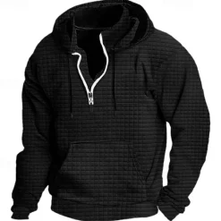 New OUKU Men's Hoodie Quarter Zip Hoodie Black White Wine Army Green Navy Blue Hooded Plain Ribbed Textured Knit-texture Sports & Outdoor Daily Holiday Polyester Streetwear Basic Casual Spring & Fall