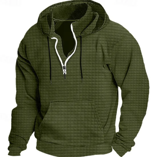 New OUKU Men's Hoodie Quarter Zip Hoodie Black White Wine Army Green Navy Blue Hooded Plain Ribbed Textured Knit-texture Sports & Outdoor Daily Holiday Polyester Streetwear Basic Casual Spring & Fall
