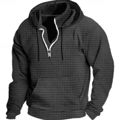 New OUKU Men's Hoodie Quarter Zip Hoodie Black White Wine Army Green Navy Blue Hooded Plain Ribbed Textured Knit-texture Sports & Outdoor Daily Holiday Polyester Streetwear Basic Casual Spring & Fall