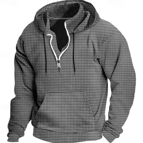 New OUKU Men's Hoodie Quarter Zip Hoodie Black White Wine Army Green Navy Blue Hooded Plain Ribbed Textured Knit-texture Sports & Outdoor Daily Holiday Polyester Streetwear Basic Casual Spring & Fall