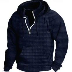 New OUKU Men's Hoodie Quarter Zip Hoodie Black White Wine Army Green Navy Blue Hooded Plain Ribbed Textured Knit-texture Sports & Outdoor Daily Holiday Polyester Streetwear Basic Casual Spring & Fall