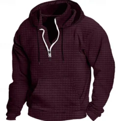 New OUKU Men's Hoodie Quarter Zip Hoodie Black White Wine Army Green Navy Blue Hooded Plain Ribbed Textured Knit-texture Sports & Outdoor Daily Holiday Polyester Streetwear Basic Casual Spring & Fall