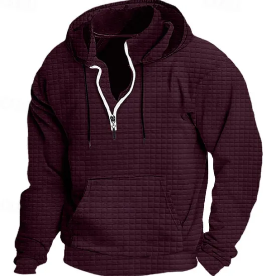 New OUKU Men's Hoodie Quarter Zip Hoodie Black White Wine Army Green Navy Blue Hooded Plain Ribbed Textured Knit-texture Sports & Outdoor Daily Holiday Polyester Streetwear Basic Casual Spring & Fall