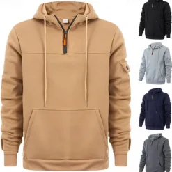 OUKU Men's Hoodie Quarter Zip Hoodie Black Navy Blue Khaki Dark Gray Gray Hooded Plain Pocket Sports & Outdoor Daily Holiday Streetwear Cool Casual Winter Spring & Fall Clothing Apparel Hoodies