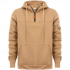 OUKU Men's Hoodie Quarter Zip Hoodie Black Navy Blue Khaki Dark Gray Gray Hooded Plain Pocket Sports & Outdoor Daily Holiday Streetwear Cool Casual Winter Spring & Fall Clothing Apparel Hoodies
