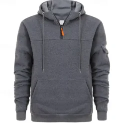 OUKU Men's Hoodie Quarter Zip Hoodie Black Navy Blue Khaki Dark Gray Gray Hooded Plain Pocket Sports & Outdoor Daily Holiday Streetwear Cool Casual Winter Spring & Fall Clothing Apparel Hoodies