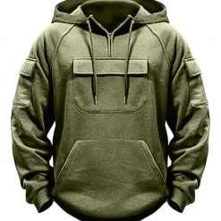 Outlet OUKU Men's Hoodie Quarter Zip Hoodie Black Army Green Navy Blue Khaki Dark Gray Hooded Plain Pocket Sports & Outdoor Daily Holiday Streetwear Basic Casual Spring & Fall Clothing Apparel Hoodies