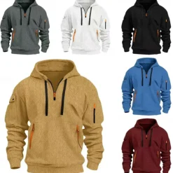 Discount OUKU Men's Hoodie Quarter Zip Hoodie Tactical Hoodie Black White Red Royal Blue Khaki Hooded Plain Pocket Sports & Outdoor Daily Holiday Streetwear Cool Casual Spring & Fall Clothing Apparel Hoodies
