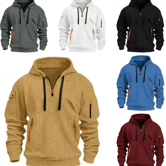 Discount OUKU Men's Hoodie Quarter Zip Hoodie Tactical Hoodie Black White Red Royal Blue Khaki Hooded Plain Pocket Sports & Outdoor Daily Holiday Streetwear Cool Casual Spring & Fall Clothing Apparel Hoodies