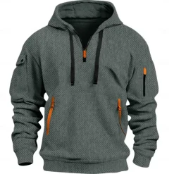 Discount OUKU Men's Hoodie Quarter Zip Hoodie Tactical Hoodie Black White Red Royal Blue Khaki Hooded Plain Pocket Sports & Outdoor Daily Holiday Streetwear Cool Casual Spring & Fall Clothing Apparel Hoodies