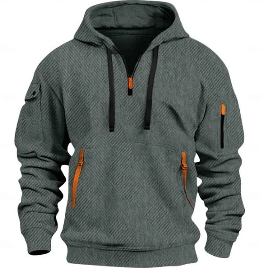 Discount OUKU Men's Hoodie Quarter Zip Hoodie Tactical Hoodie Black White Red Royal Blue Khaki Hooded Plain Pocket Sports & Outdoor Daily Holiday Streetwear Cool Casual Spring & Fall Clothing Apparel Hoodies