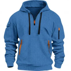 Discount OUKU Men's Hoodie Quarter Zip Hoodie Tactical Hoodie Black White Red Royal Blue Khaki Hooded Plain Pocket Sports & Outdoor Daily Holiday Streetwear Cool Casual Spring & Fall Clothing Apparel Hoodies