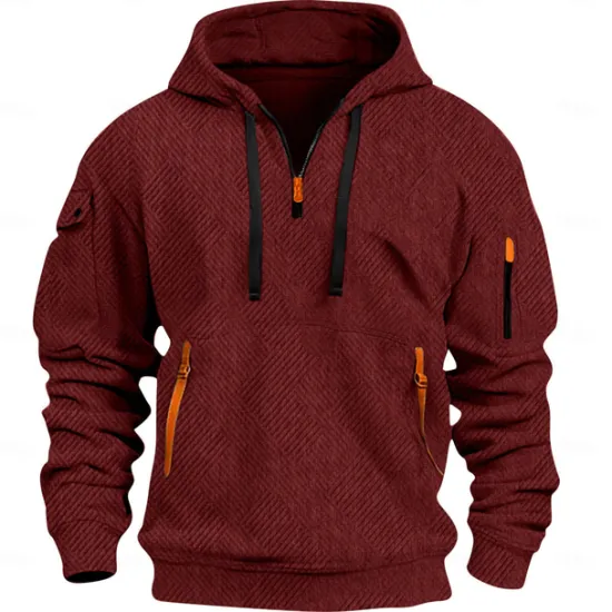 Discount OUKU Men's Hoodie Quarter Zip Hoodie Tactical Hoodie Black White Red Royal Blue Khaki Hooded Plain Pocket Sports & Outdoor Daily Holiday Streetwear Cool Casual Spring & Fall Clothing Apparel Hoodies