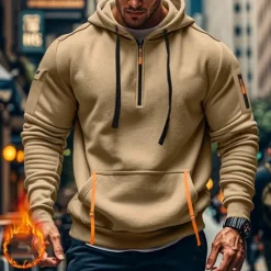 Clearance OUKU Men's Hoodie Quarter Zip Hoodie Black Navy Blue Khaki Light Grey Dark Gray Hooded Plain Pocket Sports & Outdoor Daily Holiday Polyester Streetwear Basic Casual Spring & Fall Clothing Apparel Hoodies