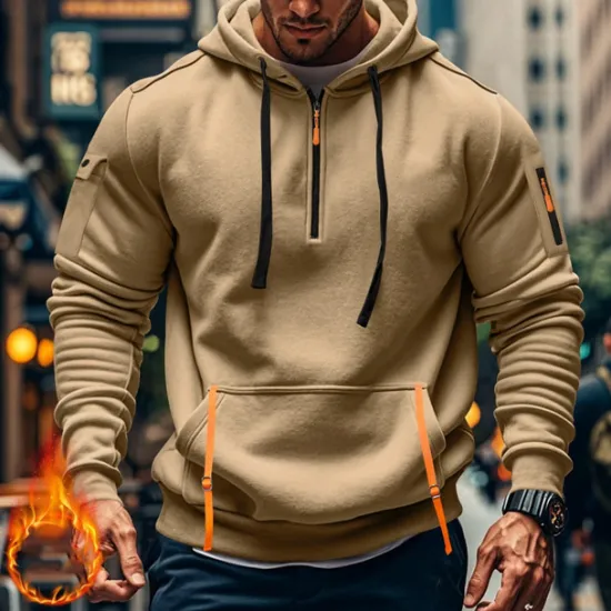 Clearance OUKU Men's Hoodie Quarter Zip Hoodie Black Navy Blue Khaki Light Grey Dark Gray Hooded Plain Pocket Sports & Outdoor Daily Holiday Polyester Streetwear Basic Casual Spring & Fall Clothing Apparel Hoodies