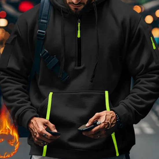 Clearance OUKU Men's Hoodie Quarter Zip Hoodie Black Navy Blue Khaki Light Grey Dark Gray Hooded Plain Pocket Sports & Outdoor Daily Holiday Polyester Streetwear Basic Casual Spring & Fall Clothing Apparel Hoodies