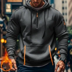 Clearance OUKU Men's Hoodie Quarter Zip Hoodie Black Navy Blue Khaki Light Grey Dark Gray Hooded Plain Pocket Sports & Outdoor Daily Holiday Polyester Streetwear Basic Casual Spring & Fall Clothing Apparel Hoodies