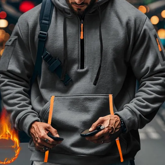 Clearance OUKU Men's Hoodie Quarter Zip Hoodie Black Navy Blue Khaki Light Grey Dark Gray Hooded Plain Pocket Sports & Outdoor Daily Holiday Polyester Streetwear Basic Casual Spring & Fall Clothing Apparel Hoodies