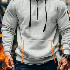 Clearance OUKU Men's Hoodie Quarter Zip Hoodie Black Navy Blue Khaki Light Grey Dark Gray Hooded Plain Pocket Sports & Outdoor Daily Holiday Polyester Streetwear Basic Casual Spring & Fall Clothing Apparel Hoodies