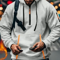 Clearance OUKU Men's Hoodie Quarter Zip Hoodie Black Navy Blue Khaki Light Grey Dark Gray Hooded Plain Pocket Sports & Outdoor Daily Holiday Polyester Streetwear Basic Casual Spring & Fall Clothing Apparel Hoodies