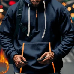 Clearance OUKU Men's Hoodie Quarter Zip Hoodie Black Navy Blue Khaki Light Grey Dark Gray Hooded Plain Pocket Sports & Outdoor Daily Holiday Polyester Streetwear Basic Casual Spring & Fall Clothing Apparel Hoodies
