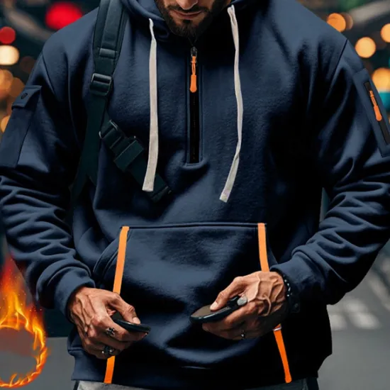 Clearance OUKU Men's Hoodie Quarter Zip Hoodie Black Navy Blue Khaki Light Grey Dark Gray Hooded Plain Pocket Sports & Outdoor Daily Holiday Polyester Streetwear Basic Casual Spring & Fall Clothing Apparel Hoodies