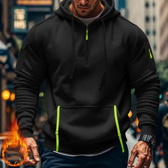 Clearance OUKU Men's Hoodie Quarter Zip Hoodie Black Navy Blue Khaki Light Grey Dark Gray Hooded Plain Pocket Sports & Outdoor Daily Holiday Polyester Streetwear Basic Casual Spring & Fall Clothing Apparel Hoodies